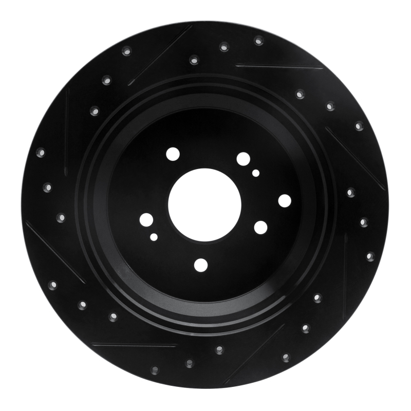 Hyundai Veracruz Brake Rotor (1) - Rear Right - R1 Concepts - Drilled & Slotted - Black - `07-`12